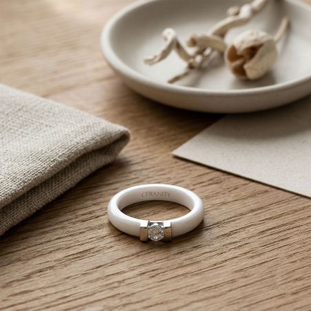 Bague Femme Solitaire ARGENT 925/1000, Céramique et Oxyde