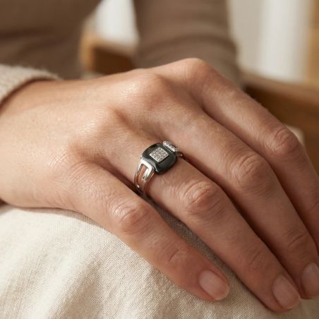 Bague femme pavage edora argent 925/1000, céramique et oxydes 1-12-0058-n – toutes nos bagues femme
