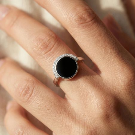 Bague Femme Disque EDORA ARGENT 925/1000, Céramique et Oxydes