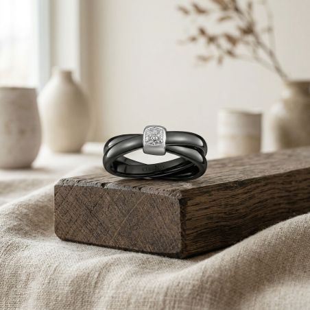 Bague femme double anneau argent 925/1000 céramique noire et diamant 1-18-0008-n – toutes nos bagues femme