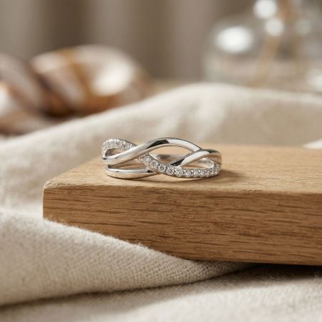 Bague femme entrelacée argent 925/1000 et oxydes edo70100051 – toutes nos bagues femme