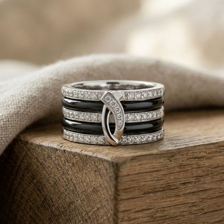 Bague femme pavage edora argent 925/1000, céramique et oxydes – toutes nos bagues femme