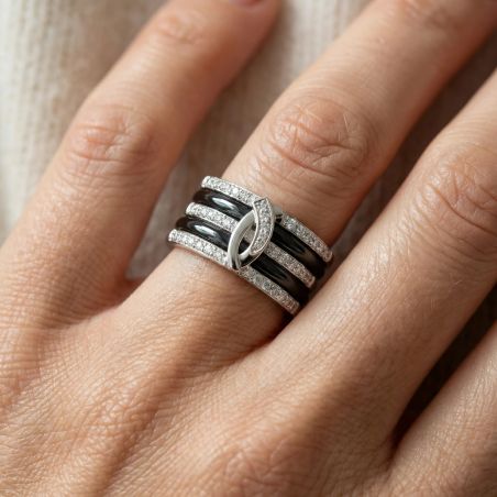 Bague Femme Pavage EDORA ARGENT 925/1000, Céramique et Oxydes