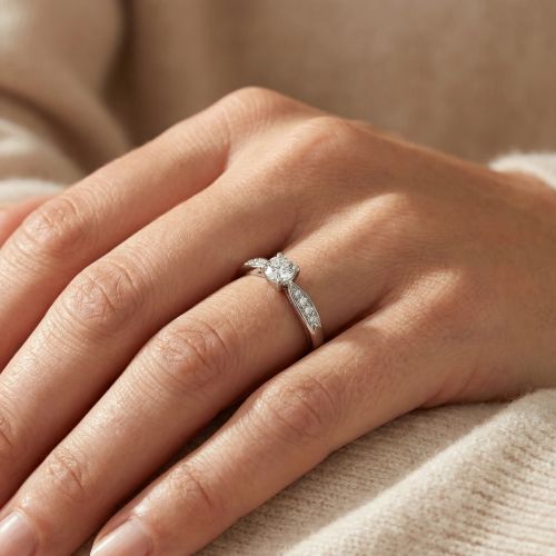 Bague Femme Solitaire Accompagné ARGENT 925/1000 et Oxydes
