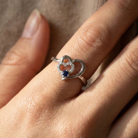 Bague Femme Coeurs ARGENT 925/1000 et Spinelle Bleue EDO70100654