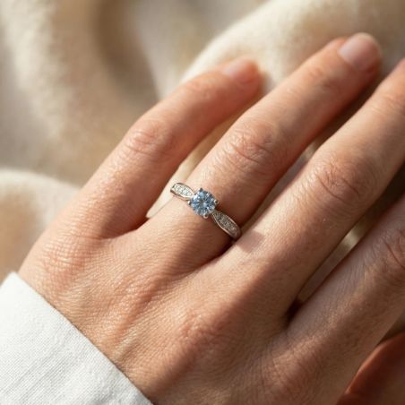 Bague Femme Solitaire Accompagné ARGENT 925/1000 et Spinelle Bleue