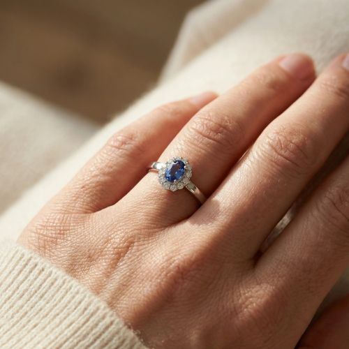 Bague Femme Solitaire Entourage ARGENT 925/1000 et Spinelle Bleue
