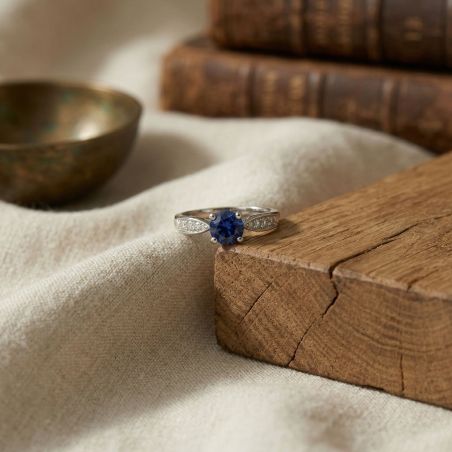 Bague femme solitaire accompagné argent 925/1000 et spinelle bleue edo70100667 – solitaires femme