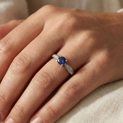 Bague Femme Solitaire Accompagné ARGENT 925/1000 et Spinelle bleue
