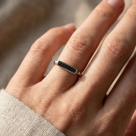 bague femme cartouche empierrée EDORA ARGENT 925/1000 et Oxydes