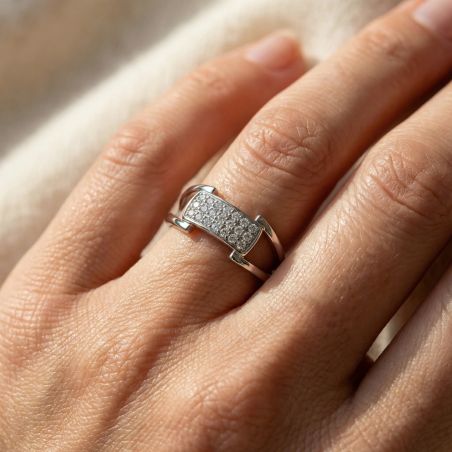 bague femme pavage EDORA ARGENT 925/1000 et Oxydes