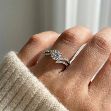 Bague femme solitaire accompagné EDORA ARGENT 925/1000 et Oxydes