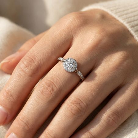 Bague femme solitaire accompagné EDORA ARGENT 925/1000 et Oxydes