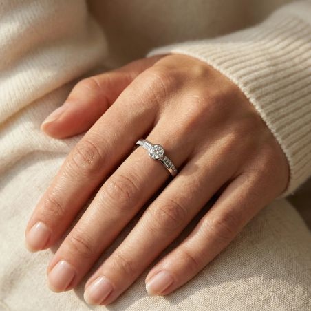 Bague femme solitaire demi rail EDORA ARGENT 925/1000 et Oxydes