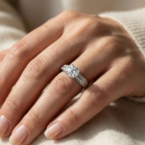 Bague femme solitaire accompagné EDORA ARGENT 925/1000 et Oxydes
