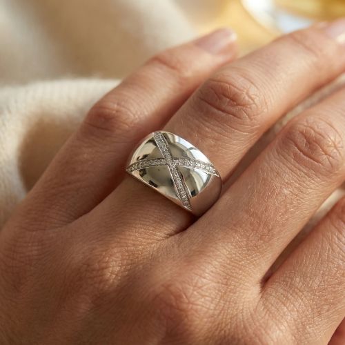 Bague femme bombée motif X EDORA ARGENT 925/1000 et Oxydes
