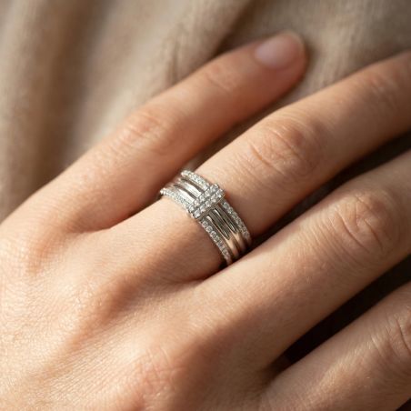 Bague femme 2 barrettes EDORA ARGENT 925/1000 et Oxydes