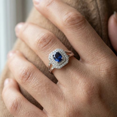 Bague Femme Entourage EDORA ARGENT 925/1000 et Spinelle bleue EDO70100647