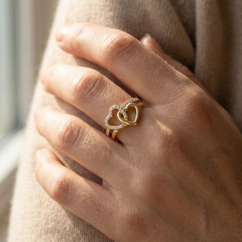 Bague femme doubles coeurs EDORA Vermeil jaune et oxydes EDOVV610030ZB