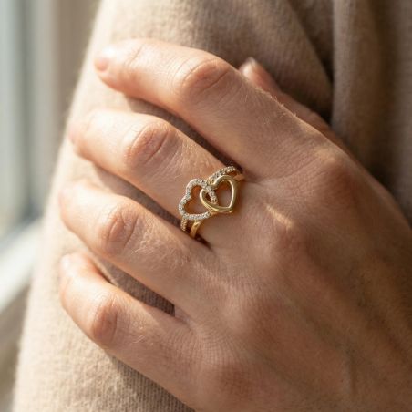 Bague femme doubles coeurs EDORA Vermeil jaune et oxydes EDOVV610030ZB