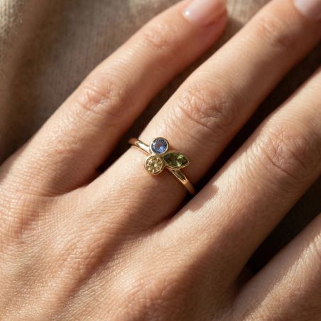 Bague Femme EDORA PLAQUE OR et Oxydes Multi-couleurs
