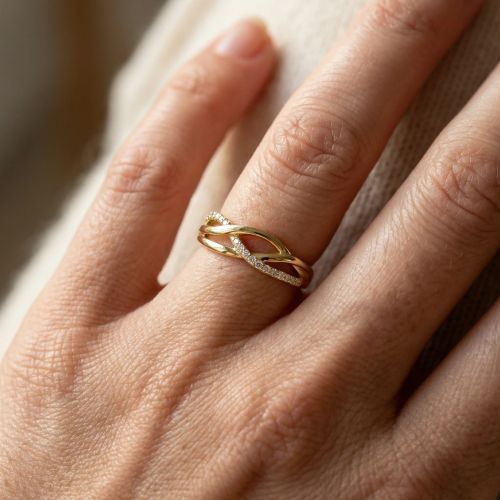 Bague Femme Entrelacée PLAQUE OR Jaune et Oxydes