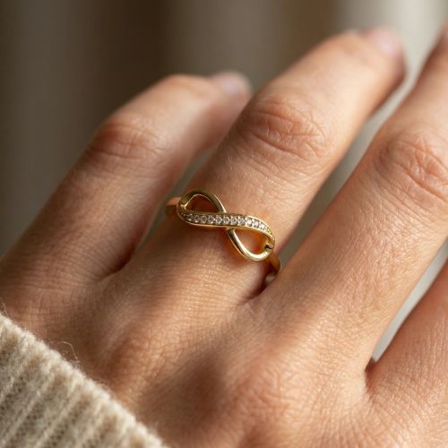 Bague Femme Infini PLAQUE OR Jaune et Oxydes