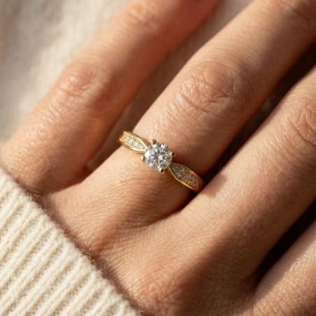 Bague Femme Solitaire Accompagné PLAQUE OR Jaune et Oxyde