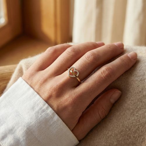 Bague Femme Coeur PLAQUE OR Jaune et Oxydes