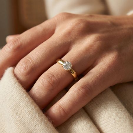 Bague Femme Solitaire PLAQUE OR Jaune et Oxyde