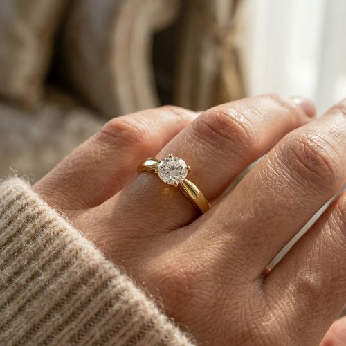 Bague Femme Solitaire PLAQUE OR Jaune et Oxyde