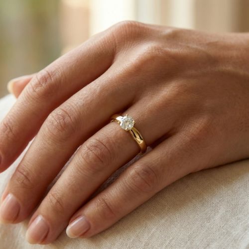 Bague Femme Solitaire PLAQUE OR Jaune et Oxyde