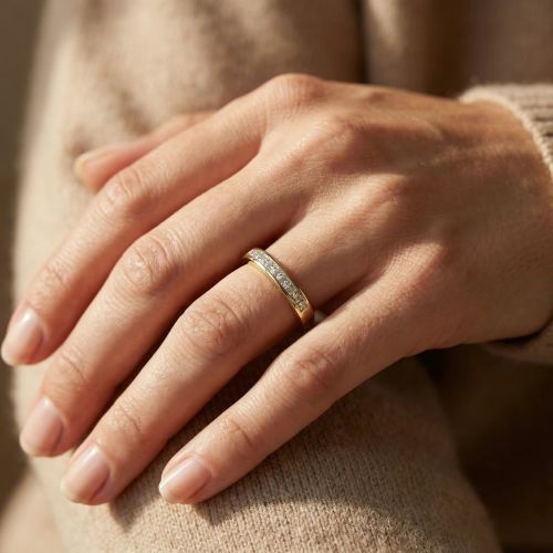 Bague Femme Alliance PLAQUE OR Jaune et Oxydes