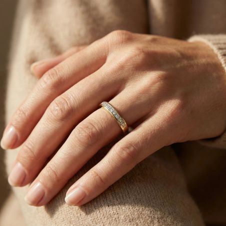 Bague Femme Alliance PLAQUE OR Jaune et Oxydes