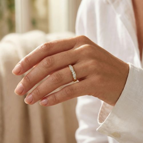 Bague Femme Alliance PLAQUE OR Jaune et Oxydes