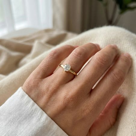 Bague Femme Solitaire PLAQUE OR Jaune et Oxyde