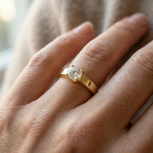 Bague Femme Solitaire PLAQUE OR Jaune et Oxyde
