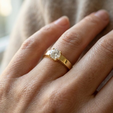 Bague Femme Solitaire PLAQUE OR Jaune et Oxyde
