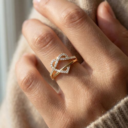 bague femme coeur empierrée EDORA PLAQUE OR et oxydes