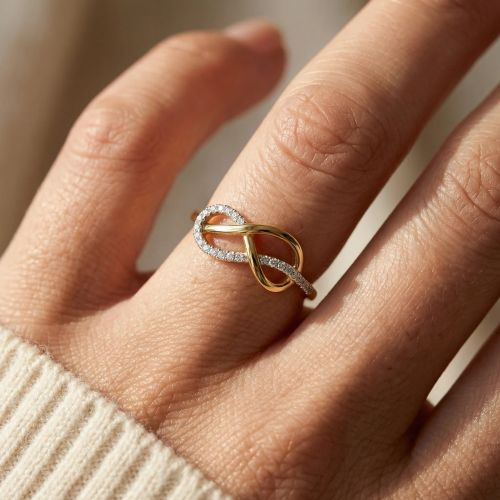 bague femme signe infini empierrée EDORA PLAQUE OR et oxydes