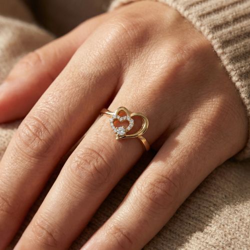 bague femme double coeurs EDORA PLAQUE OR et oxydes