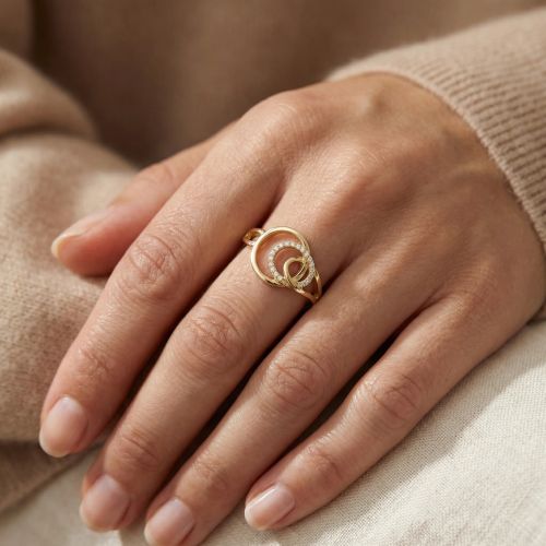 bague femme cercles entrelacés EDORA PLAQUE OR et oxydes