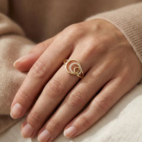 bague femme cercles entrelacés EDORA PLAQUE OR et oxydes