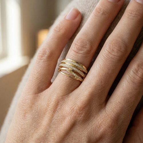 bague femme entrelacée EDORA PLAQUE OR et oxydes