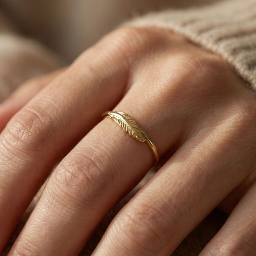 bague femme plume EDORA PLAQUE OR