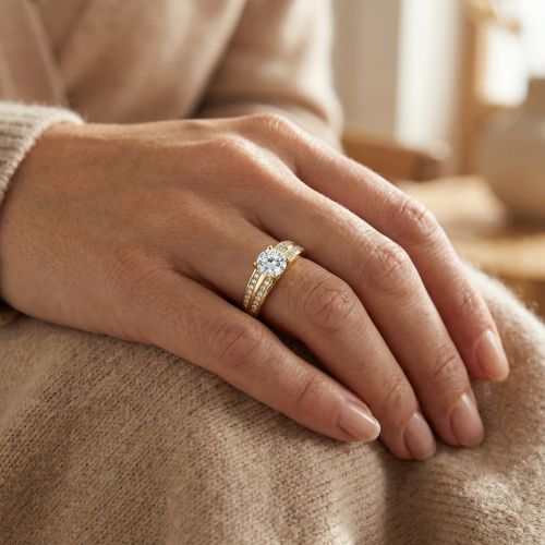 bague femme solitaire accompagné EDORA PLAQUE OR et oxydes