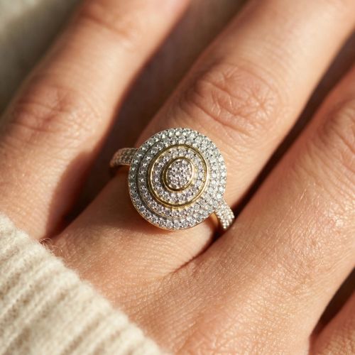 bague femme empierrée EDORA PLAQUE OR et oxydes