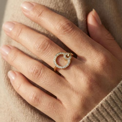 bague femme cercles empierré EDORA PLAQUE OR et oxydes