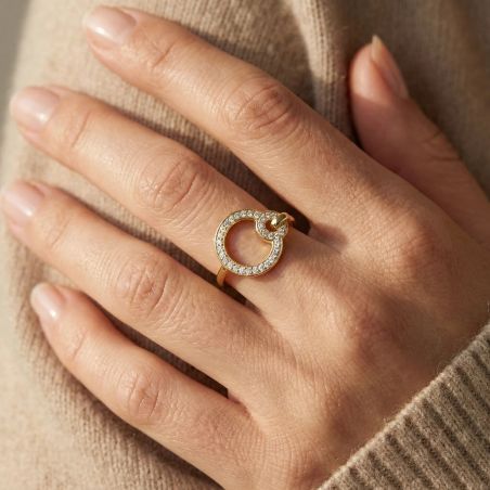 bague femme cercles empierré EDORA PLAQUE OR et oxydes