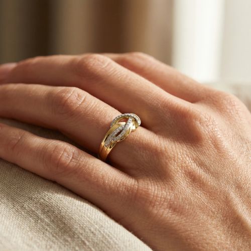 bague femme noeuds empierrés EDORA PLAQUE OR et oxydes